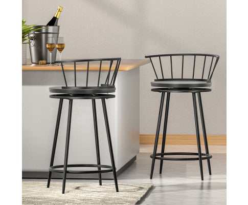 Barstool Now Kitchen Bar Stools - Wooden Dining Chairs with Swivel Metal Design - Set of 2