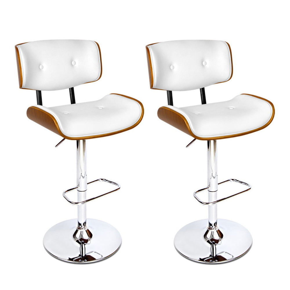 Wooden Gas Lift Bar Stool - White and Chrome