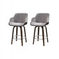 Wooden Bar Stool for Kitchen - Grey Velvet Fabric - Set of 2