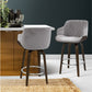 Wooden Bar Stool for Kitchen - Grey Velvet Fabric - Set of 2