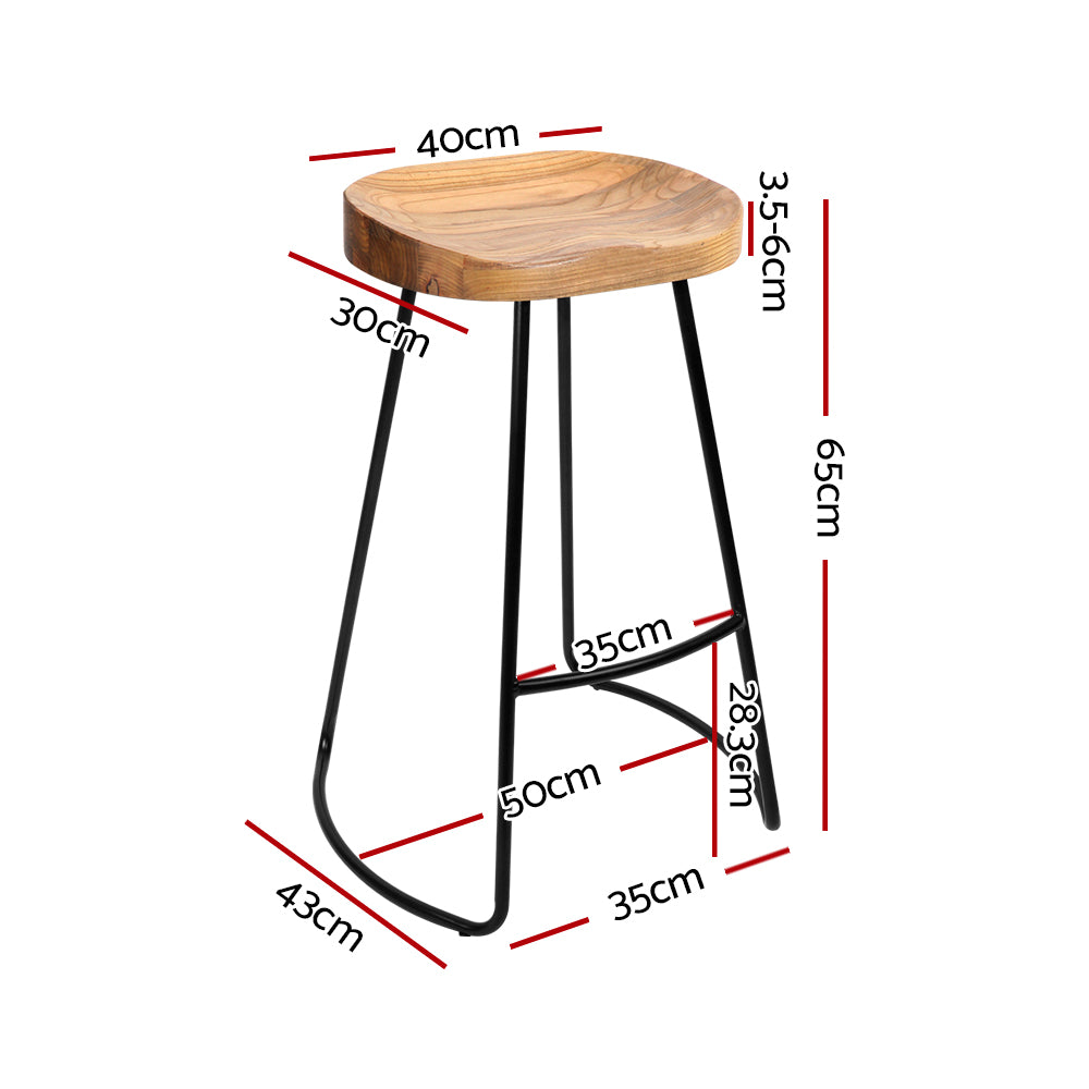 Rustic Wooden Tractor Seat Bar Stools Set of 2 65cm Height