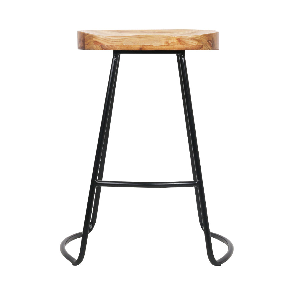 Rustic Wooden Tractor Seat Bar Stools Set of 2 - 65cm Height