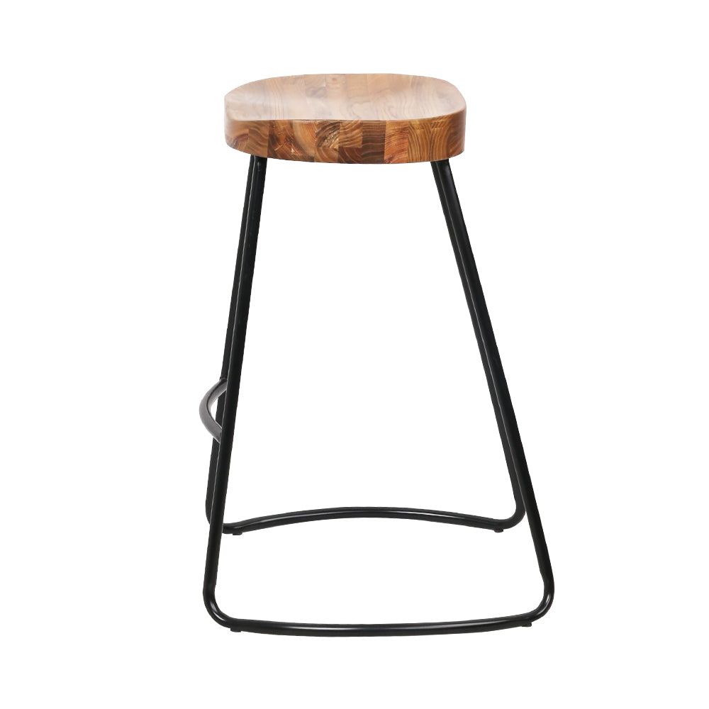 Rustic Wooden Tractor Seat Bar Stools Set of 2 - 65cm Height