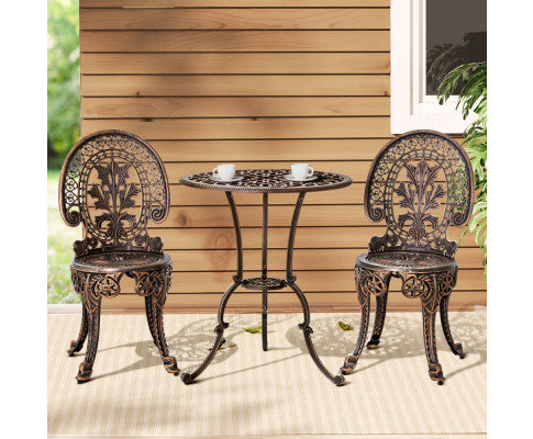 Gardeon 3PC Patio Furniture Outdoor Bistro Set Dining Chairs Aluminium Bronze