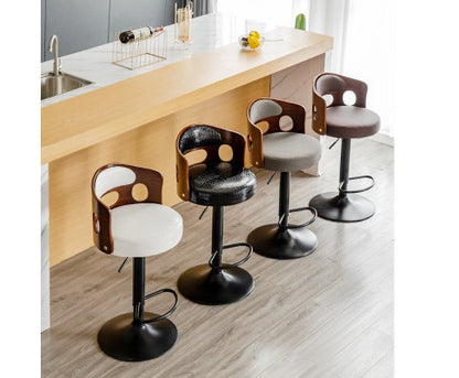 Contemporary Black Leather Bar Stools with Swivel Gas Lift - White Counter Chairs