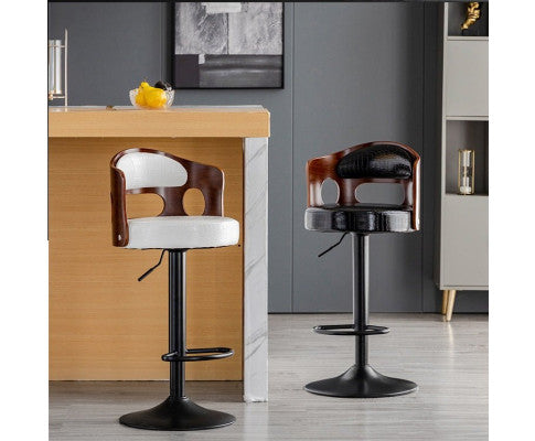 Contemporary Black Leather Bar Stools with Swivel Gas Lift - White Counter Chairs