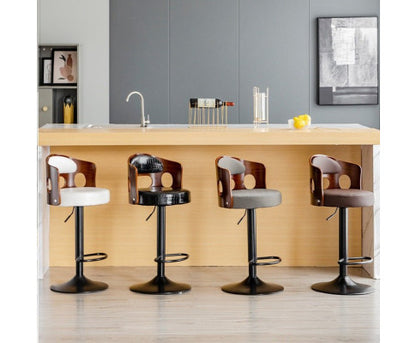 Contemporary Black Leather Bar Stools with Swivel Gas Lift - White Counter Chairs