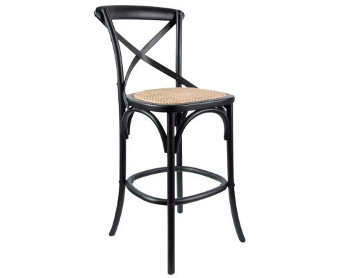 Aster Crossback Bar Stools: Dining Chair with Solid Birch Timber and Rattan Seat in Stylish Black - Bar Stools Now