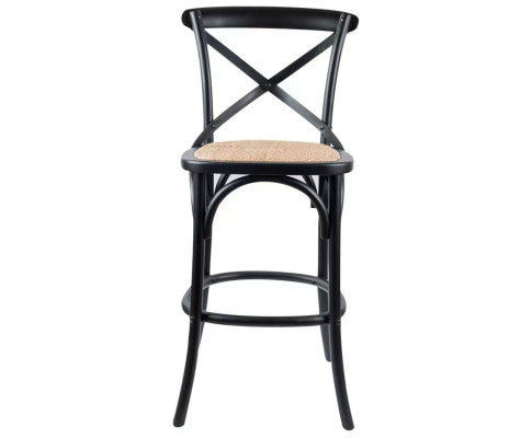 Aster Crossback Bar Stools: Dining Chair with Solid Birch Timber and Rattan Seat in Stylish Black - Bar Stools Now