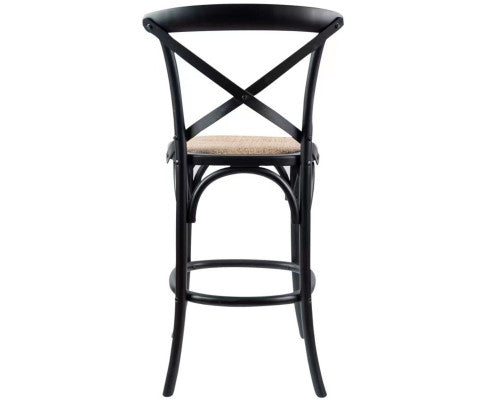 Aster Crossback Bar Stools: Dining Chair with Solid Birch Timber and Rattan Seat in Stylish Black - Bar Stools Now