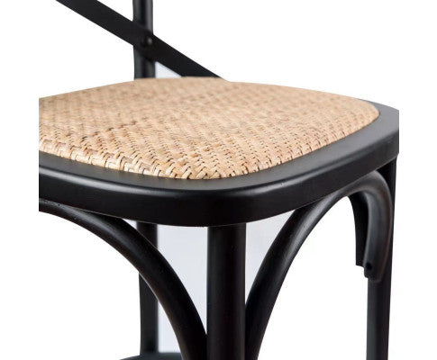 Aster Crossback Bar Stools: Dining Chair with Solid Birch Timber and Rattan Seat in Stylish Black - Bar Stools Now