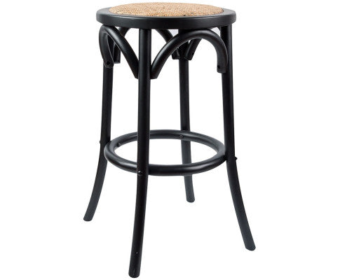 Aster Round Bar Stools: Dining Stool Chair with Solid Birch Timber and Rattan Seat in Elegant Black - Bar Stools Now