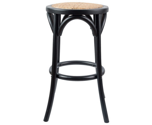 Aster Round Bar Stools: Dining Stool Chair with Solid Birch Timber and Rattan Seat in Elegant Black - Bar Stools Now