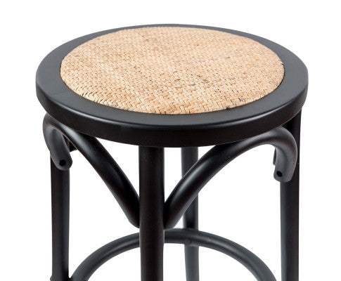 Aster Round Bar Stools: Dining Stool Chair with Solid Birch Timber and Rattan Seat in Elegant Black - Bar Stools Now