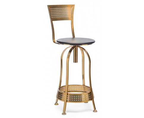 Swivel Kitchen Bar Stool Chair with High Back in Elegant Gold and Black Netted Design Frame