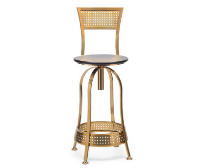 Swivel Kitchen Bar Stool Chair with High Back in Elegant Gold and Black Netted Design Frame