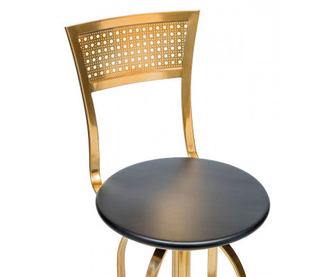 Swivel Kitchen Bar Stool Chair with High Back in Elegant Gold and Black Netted Design Frame