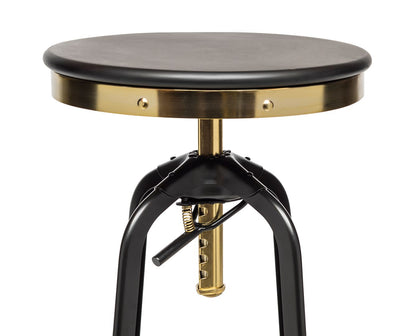 Industrial Wooden Height Adjustable Swivel Bar Stool - Gold Black