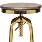 Industrial Height Adjustable Swivel Bar Stool with Oak Wood Top - Gold Finish