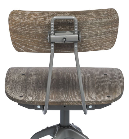 Industrial Swivel Height Adjustable Grey Oak Wood Bar Stool Chair with Back