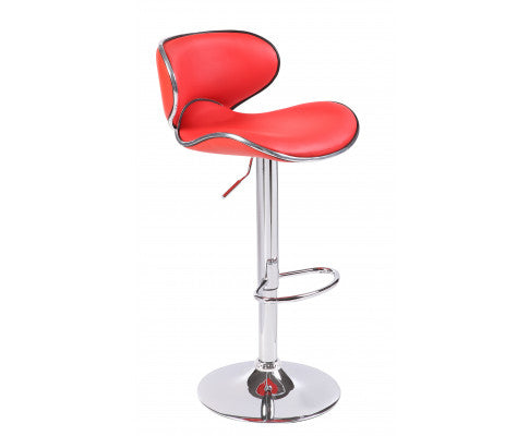 Set of 2 Red Bar Stools: Faux Leather, Mid-High Back, Adjustable Chrome Base, Gas Lift, Swivel Chairs - Bar Stools Now