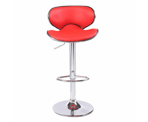 Set of 2 Red Bar Stools: Faux Leather, Mid-High Back, Adjustable Chrome Base, Gas Lift, Swivel Chairs - Bar Stools Now