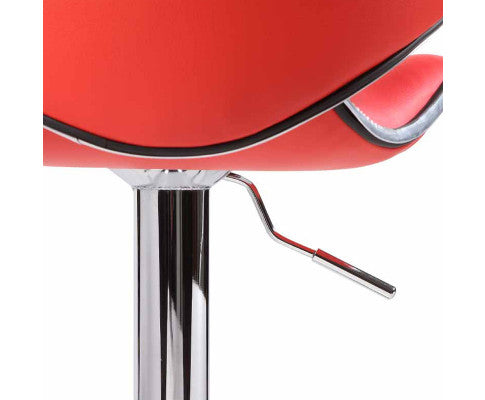 Set of 2 Red Bar Stools: Faux Leather, Mid-High Back, Adjustable Chrome Base, Gas Lift, Swivel Chairs - Bar Stools Now