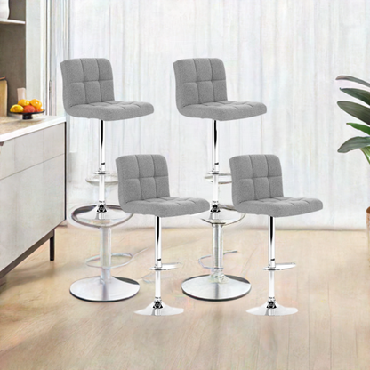 Adjustable Faux Linen Counter Height Mid Back Bar Stool Set of 4 Black