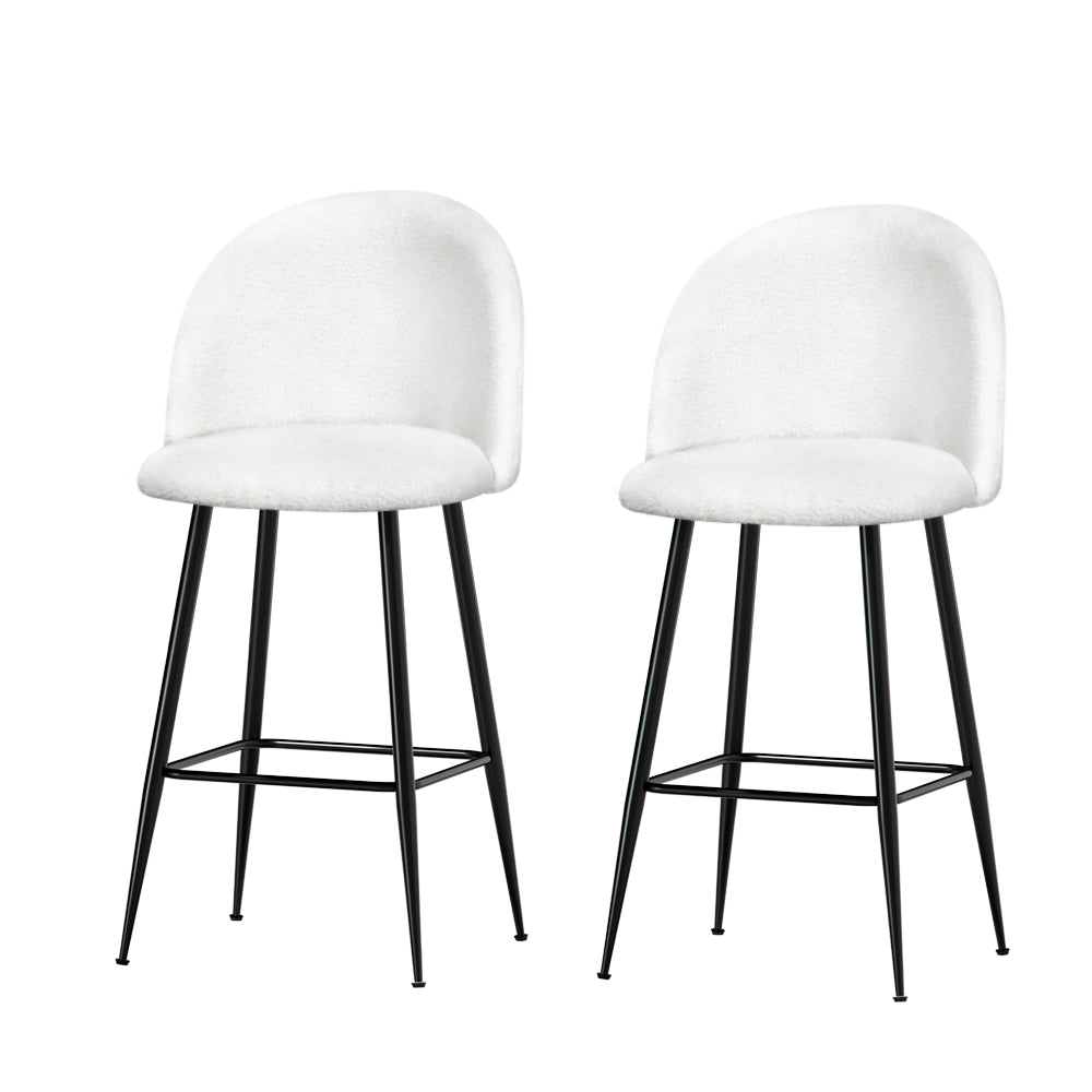 Bar Stools Kitchen Dining Chair Stool White Chairs Sherpa Boucle - Set of 2