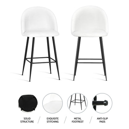 Bar Stools Kitchen Dining Chair Stool White Chairs Sherpa Boucle - Set of 2