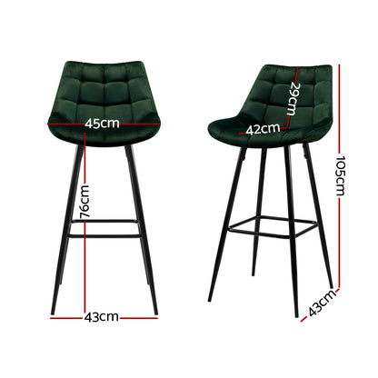 Artiss Set of 2 Velvet Bar Stools - Green  "Modern and Comfortable Chairs for Home and Office: A Collection of Velvet, Leather, and Fabric Seating Options"