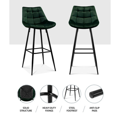 Artiss Set of 2 Velvet Bar Stools - Green  "Modern and Comfortable Chairs for Home and Office: A Collection of Velvet, Leather, and Fabric Seating Options"