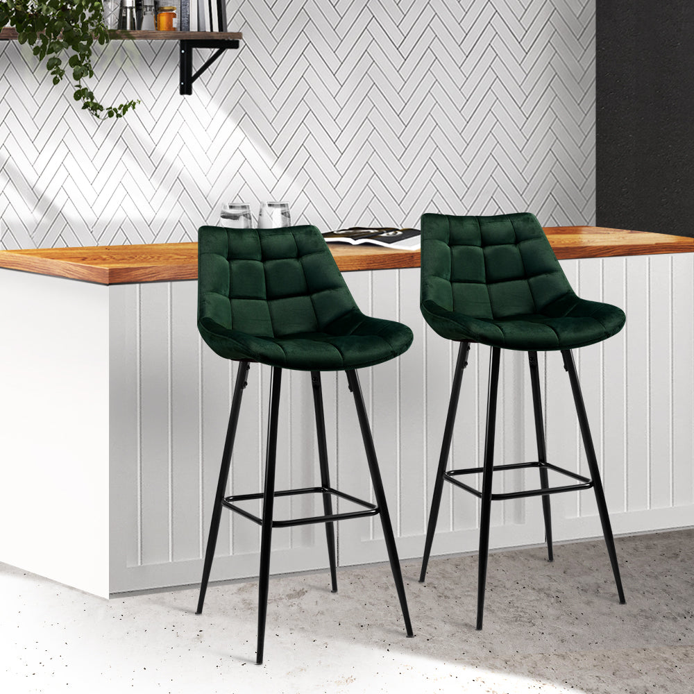 Artiss Set of 2 Velvet Bar Stools - Green  "Modern and Comfortable Chairs for Home and Office: A Collection of Velvet, Leather, and Fabric Seating Options"