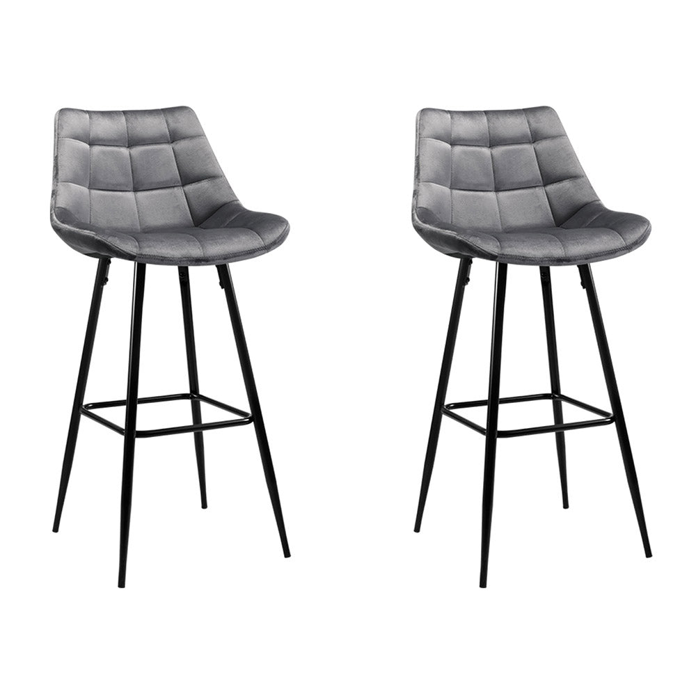 Artiss Set of 2 Velvet Bar Stools - Grey    "Modern Walnut Finish Chairs for Comfortable Seating in Any Room or Office Space - Fine Quality Furniture by Nessah"