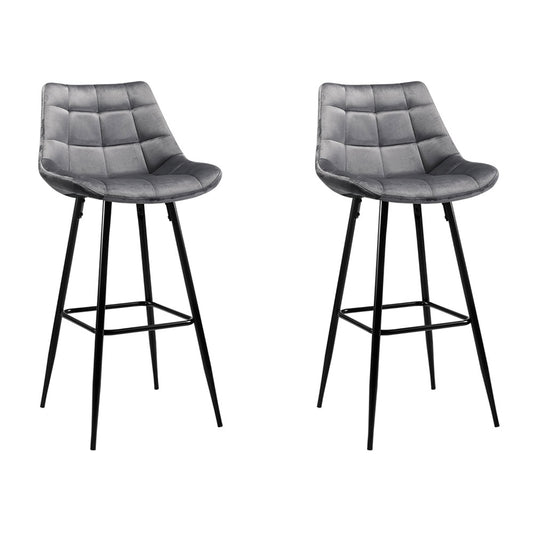 Artiss Set of 2 Velvet Bar Stools - Grey    "Modern Walnut Finish Chairs for Comfortable Seating in Any Room or Office Space - Fine Quality Furniture by Nessah"