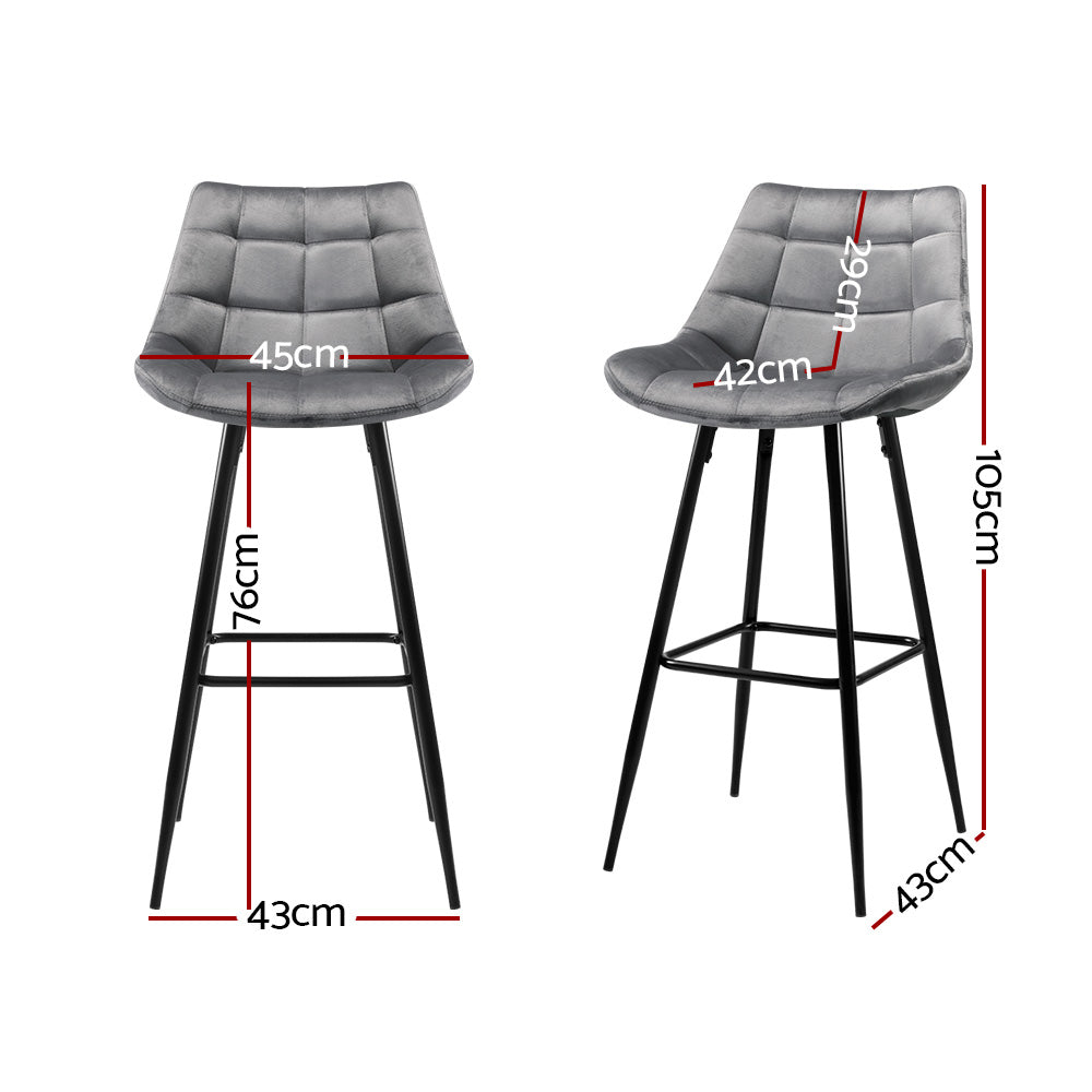 Artiss Set of 2 Velvet Bar Stools - Grey    "Modern Walnut Finish Chairs for Comfortable Seating in Any Room or Office Space - Fine Quality Furniture by Nessah"