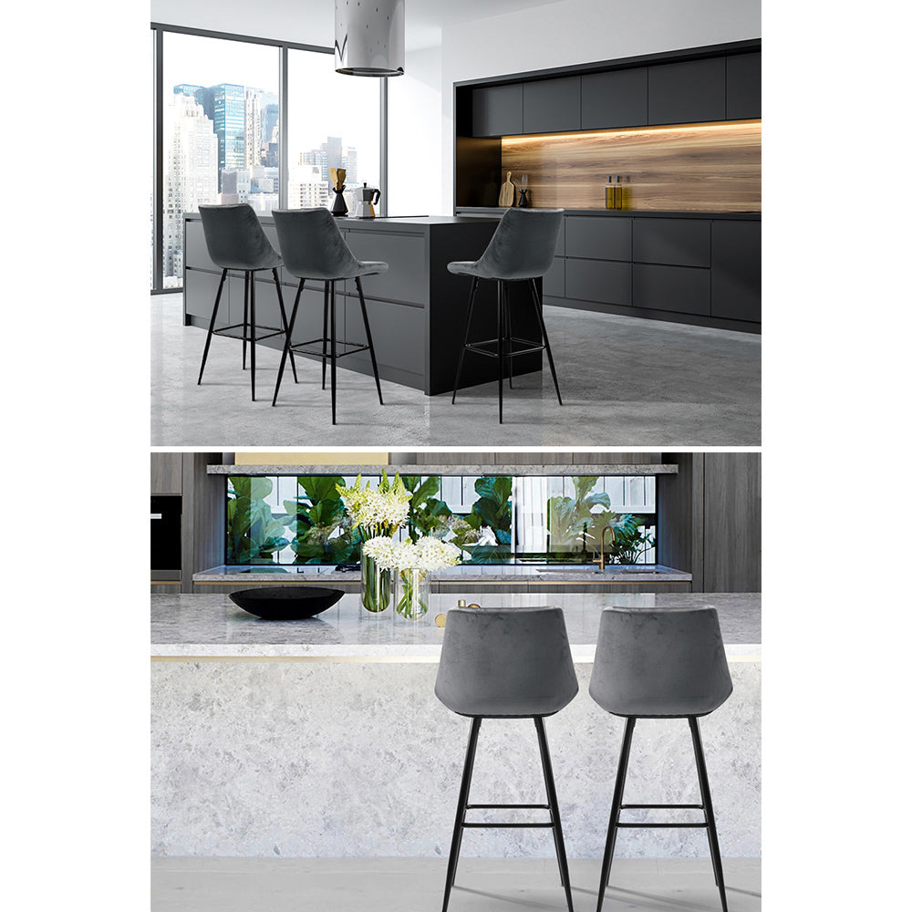 Artiss Set of 2 Velvet Bar Stools - Grey    "Modern Walnut Finish Chairs for Comfortable Seating in Any Room or Office Space - Fine Quality Furniture by Nessah"