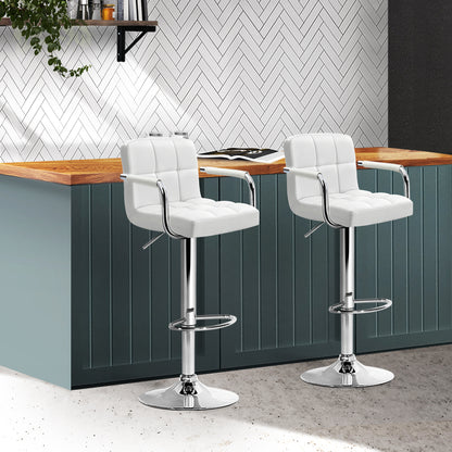 Upgrade Your Home Bar with Artiss Set of 2 Steel and White Bar Stools - Effortless Swivel and Gas Lift Functionality!