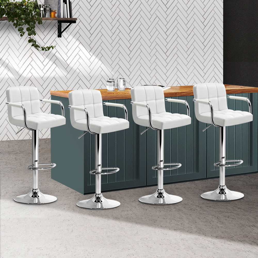 Bar Stools Gas lift Swivel - Steel and White - Set of 4