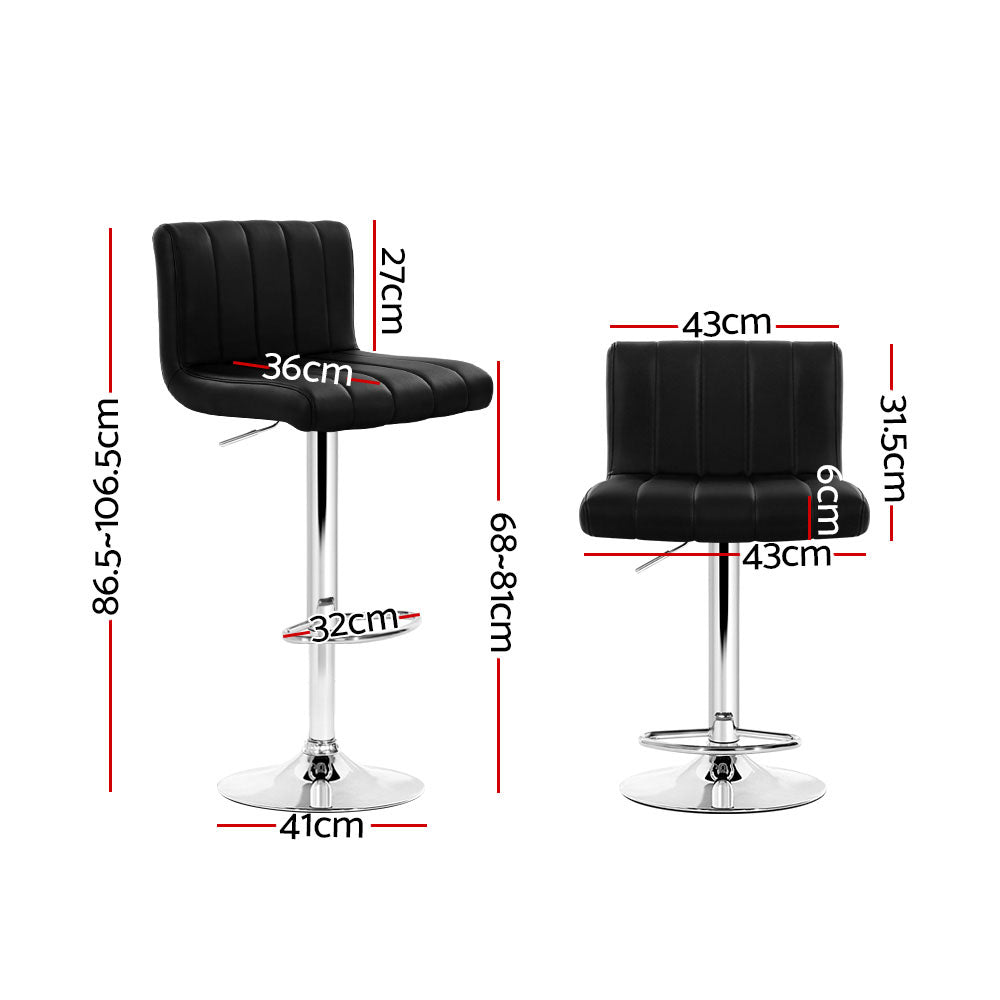 Artiss Set of 2 Line Style PU Leather Bar Stools - Black "Modern PU Leather Seat with Fine Quality and Anti-Slip Design - Ideal for Home, Office, and Bar"