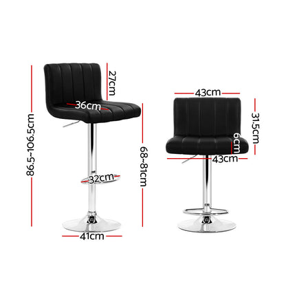 Artiss Set of 2 Line Style PU Leather Bar Stools - Black "Modern PU Leather Seat with Fine Quality and Anti-Slip Design - Ideal for Home, Office, and Bar"