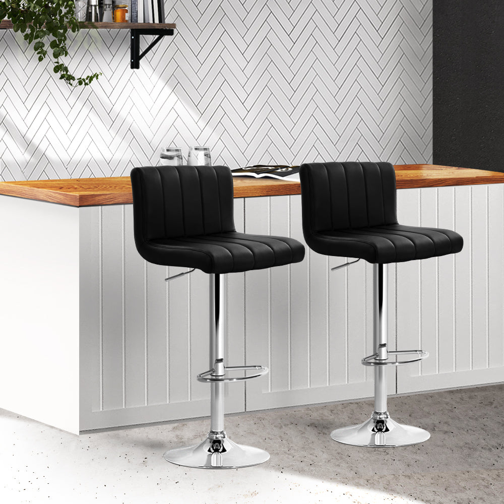 Artiss Set of 2 Line Style PU Leather Bar Stools - Black "Modern PU Leather Seat with Fine Quality and Anti-Slip Design - Ideal for Home, Office, and Bar"