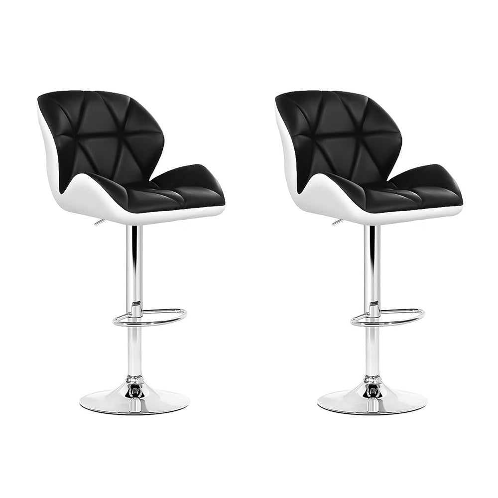 Artiss Set of 2 Kitchen Bar Stools - White, Black and Chrome "Upgrade Your Living Space with a Modern and Luxurious Velvet Chair with Steel Footrest and PU Leather Seat"