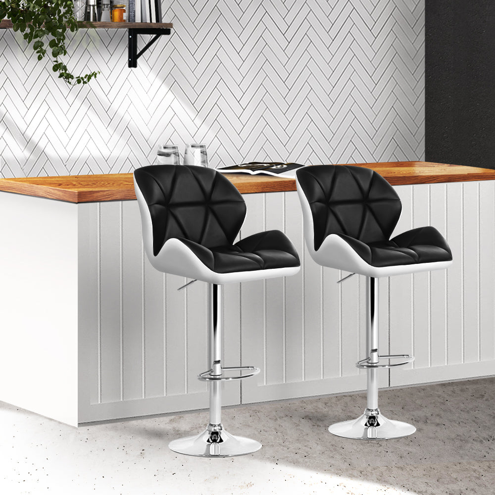 Artiss Set of 2 Kitchen Bar Stools - White, Black and Chrome "Upgrade Your Living Space with a Modern and Luxurious Velvet Chair with Steel Footrest and PU Leather Seat"