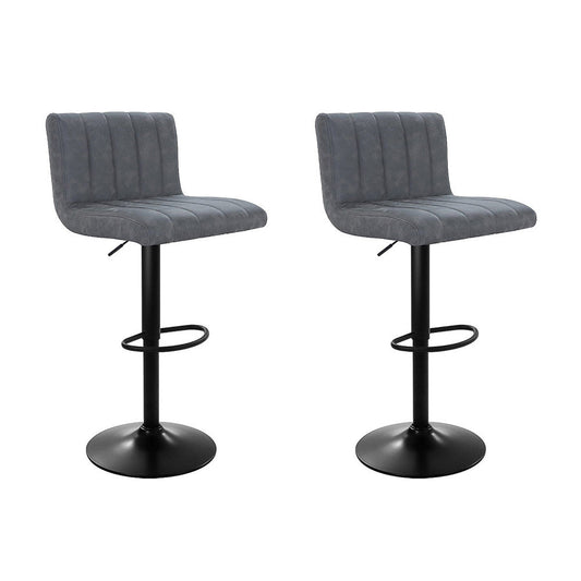 Artiss Set of 2 Bar Stools PU Leather Line Style - Grey "Elevate Your Home Bar Section with Artiss Velvet Chair and Sturdy Adjustable Bar Stools for Stylish and Comfortable Seating"