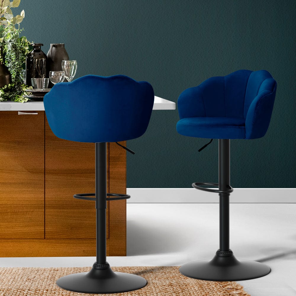 Bar Stools Kitchen Stool Swivel Chair Gas Lift Velvet Chairs Blue Nessah - Set of 2