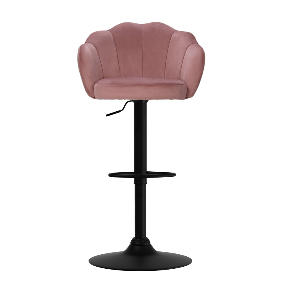 Add a Touch of Modern Style and Comfort to Your Space with Artiss' Nessah Swivel Bar Stools: Set of 2 with Gas Lift, Heavy-Duty Footrest, Soft Padded Seat, and Floor Protectors. Featuring a Stunning Clam Shell Back Design in Pink Velvet Upholstery, Our Modern Bar Stools are Perfect for Any Kitchen or Living Room Decor. Upgrade Your Space Today with Artiss' Nessah Swivel Bar Stools.