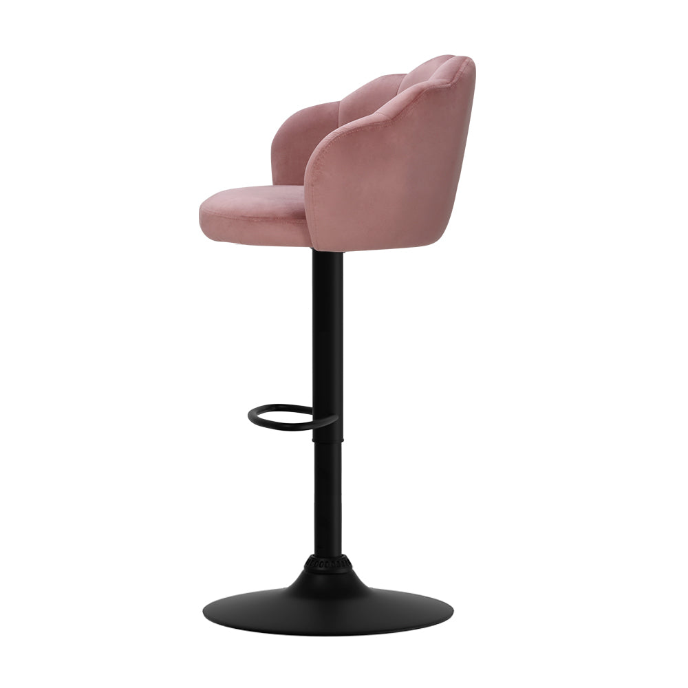 Add a Touch of Modern Style and Comfort to Your Space with Artiss' Nessah Swivel Bar Stools: Set of 2 with Gas Lift, Heavy-Duty Footrest, Soft Padded Seat, and Floor Protectors. Featuring a Stunning Clam Shell Back Design in Pink Velvet Upholstery, Our Modern Bar Stools are Perfect for Any Kitchen or Living Room Decor. Upgrade Your Space Today with Artiss' Nessah Swivel Bar Stools.