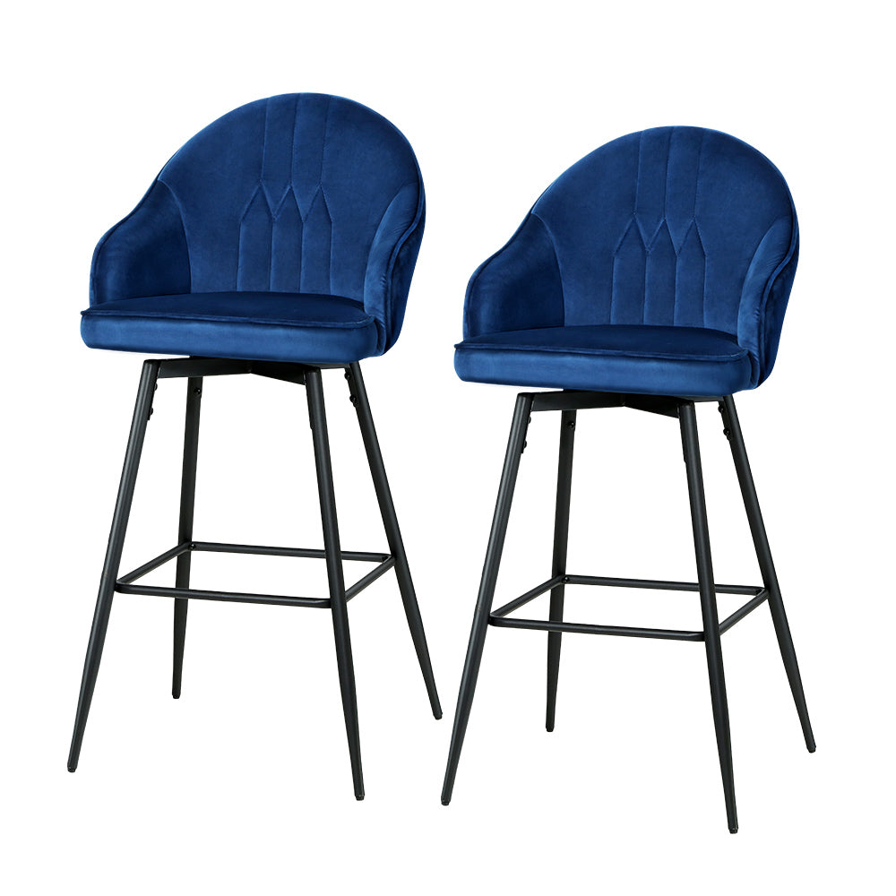 Artiss Set of 2 Bar Stools Kitchen Stool Dining Chairs Velvet Chair Barstool Blue Mesial "Upgrade Your Home Bar or Living Space with Stylish and Comfortable Black Bar Stools Featuring Anti-Slip Design, Steel Footrest, and Fine Quality PU Leather"