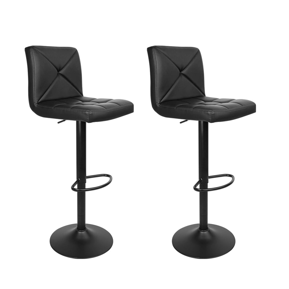 Artiss Set of 2 PU Leather Gas Lift Bar Stools - Black Upgrade your kitchen or office space with our stylish and elegant velvet swivel bar stools, and enjoy the perfect blend of comfort and design.